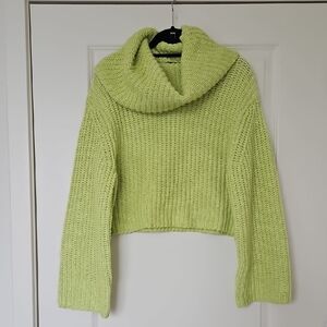 Express Green Cowl Turtleneck Sweater Chunky Knit